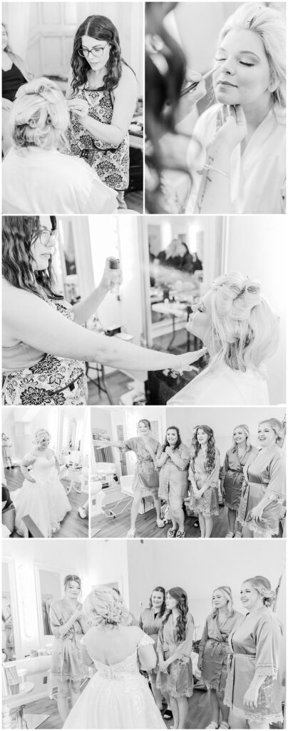 Getting ready in the bridal suite of Howe Farms Highland Chapel Wedding Venue in Tennessee