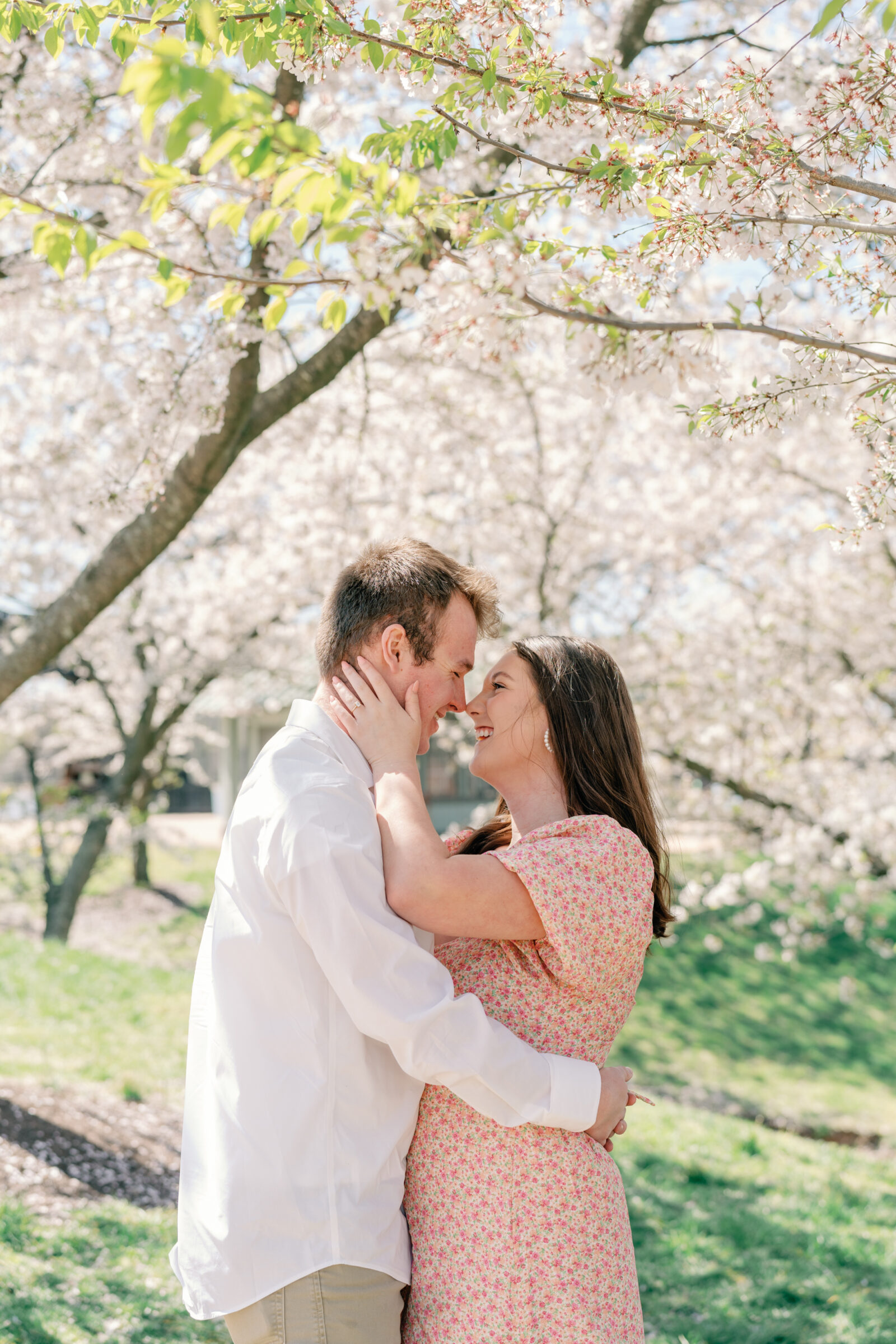 spring cherry-blossom engagement session at Belle Isle in Richmond, VA