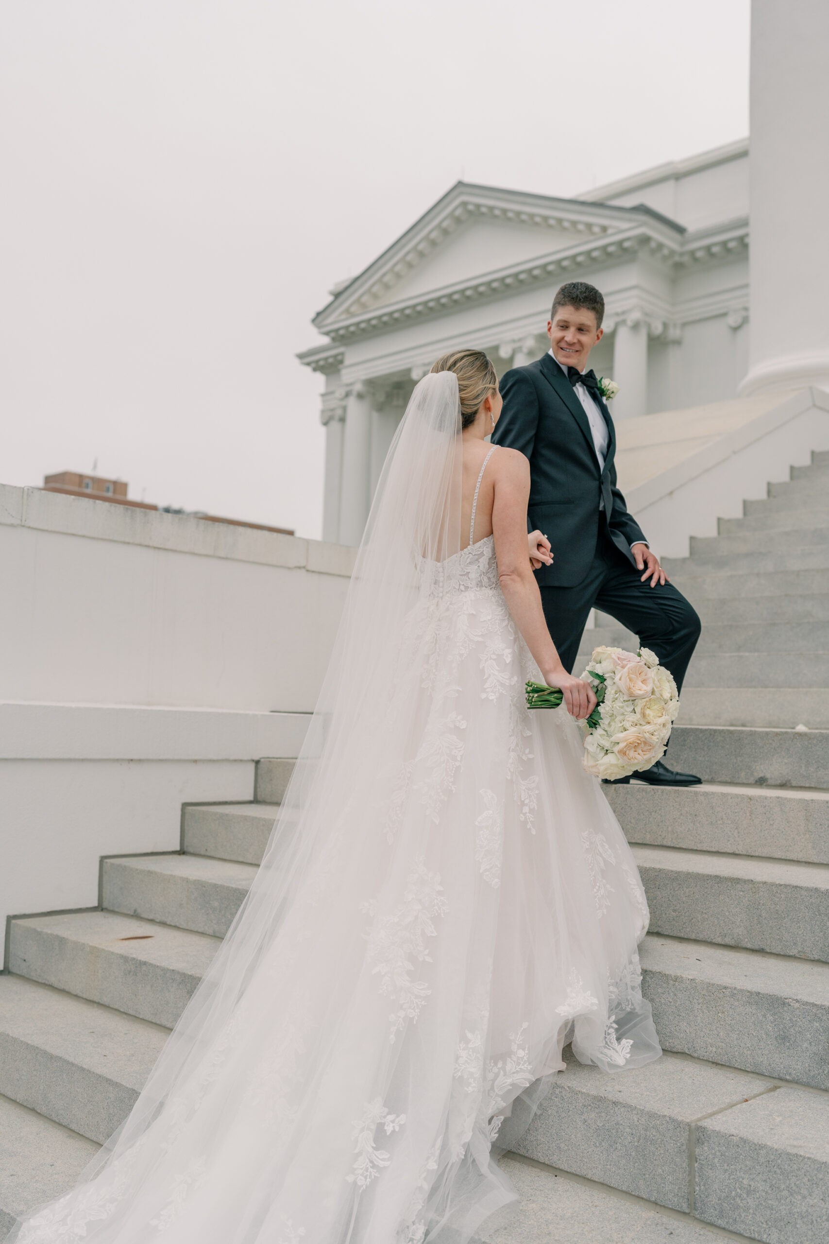 Bride and Groom at Virginia State Capitol Building in Richmond Virginia - wedding photography tips