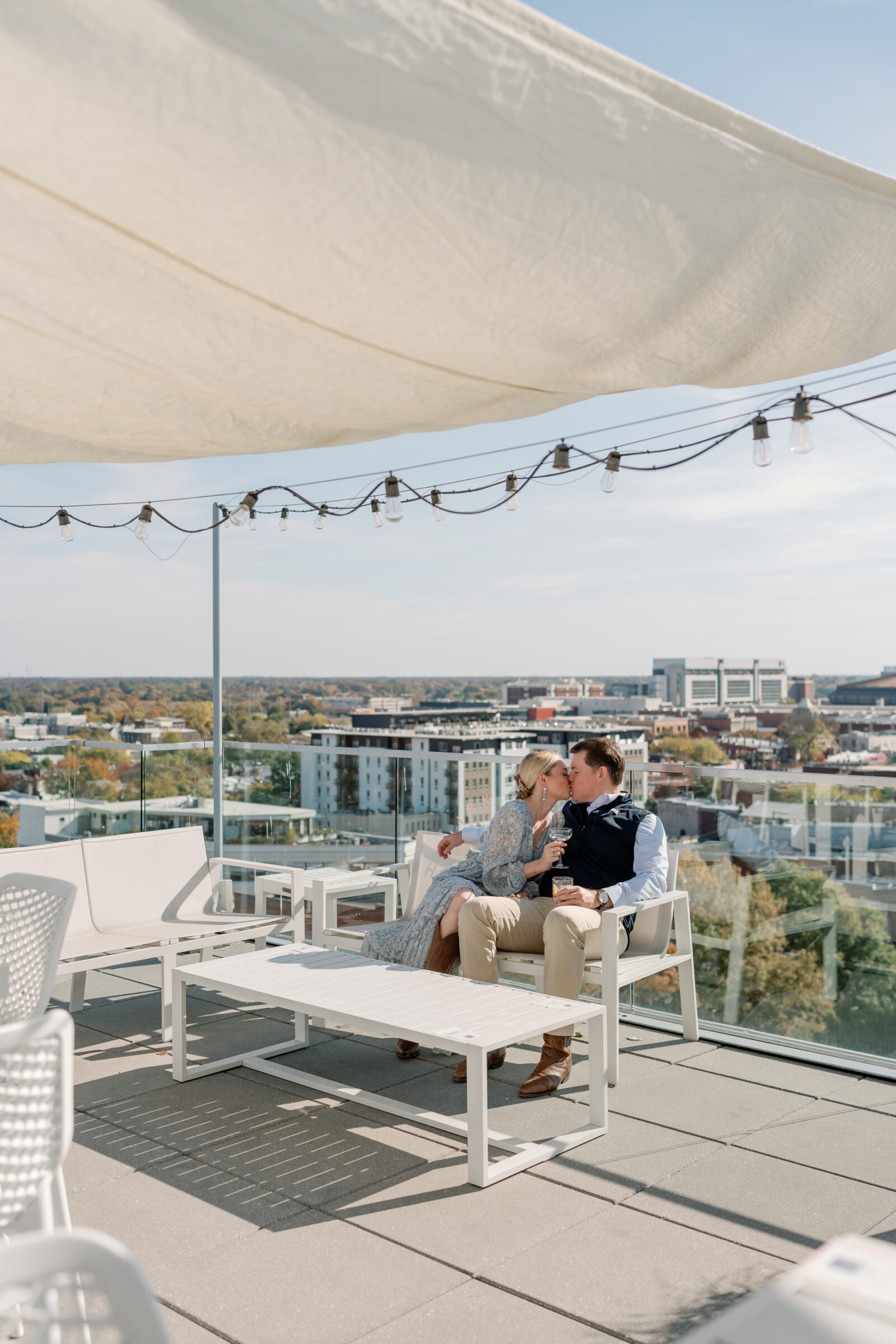 the Quirk Hotel rooftop, the perfect engagement photo location in Richmond