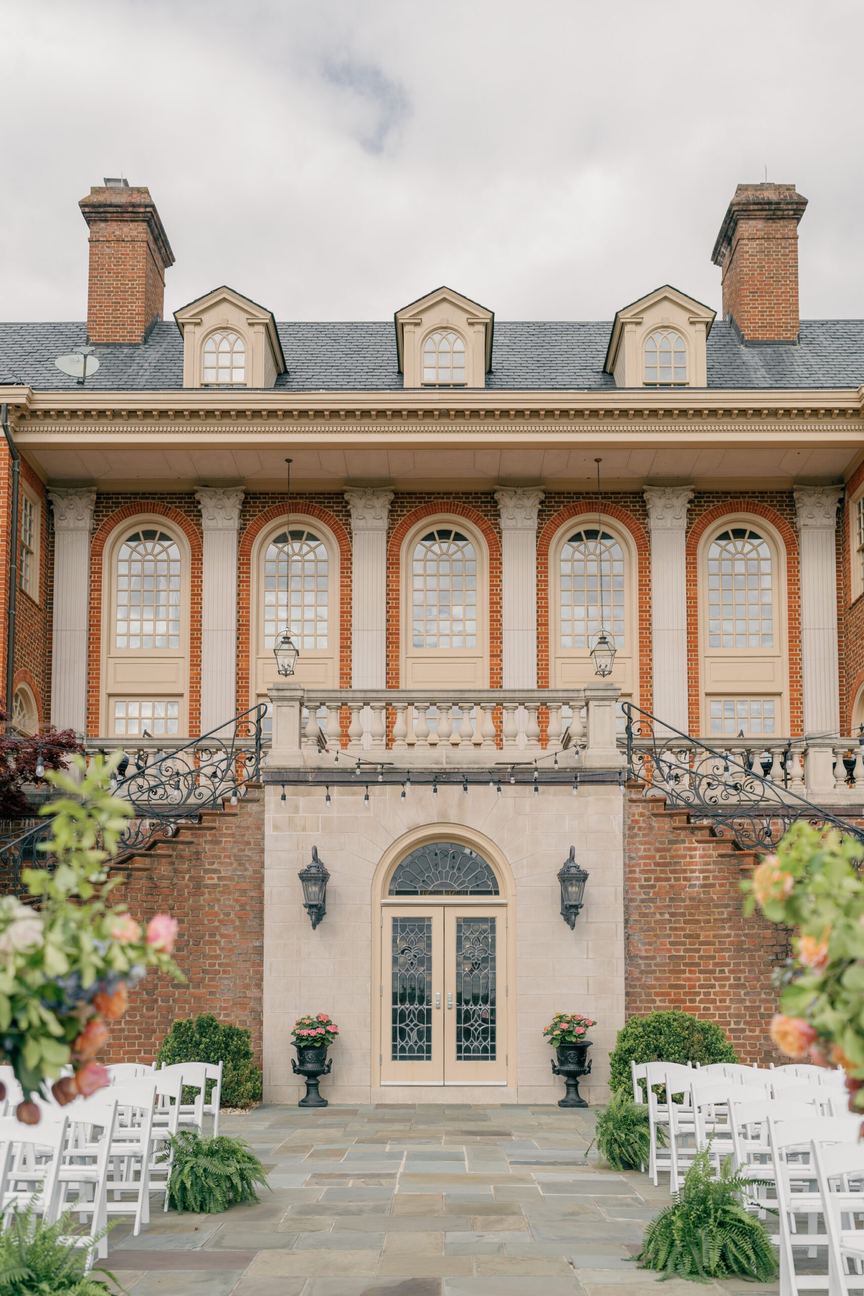 Wedding at the Estate at River Run in Maidens, VA | Wedding Photographer in Richmond | colorful ceremony decor on the Bluestone Terrace at the Estate at River Run in Richmond