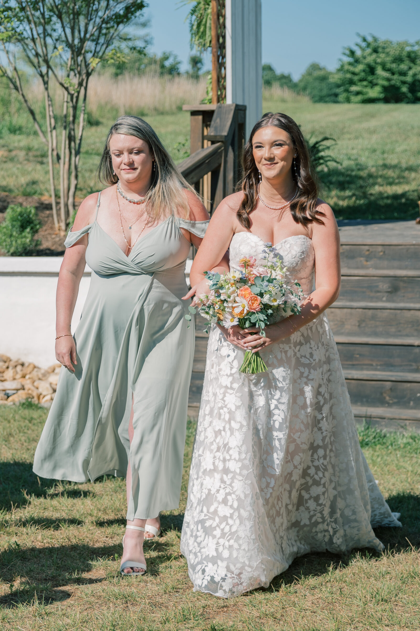 Three Oaks Manor Wedding in Madison Heights, VA | Virginia Wedding Photographer | bride and mother of the bride walk down the aisle