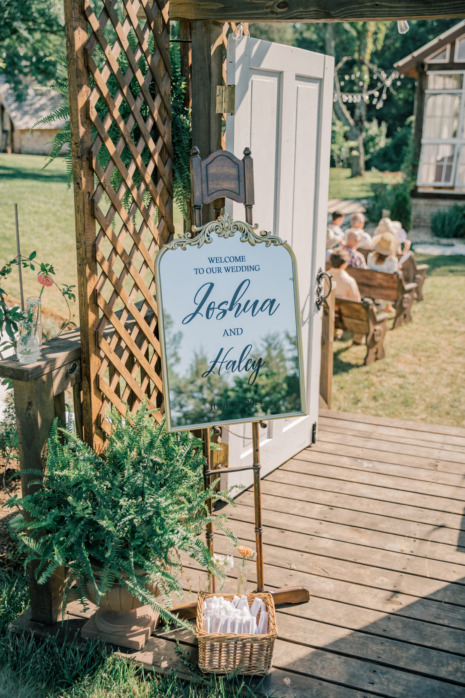 Wedding at Three Oaks Manor in Madison Heights, VA | Virginia Wedding Photographer | a ceremony welcome sign that says "welcome to our wedding Joshua and Haley" on it