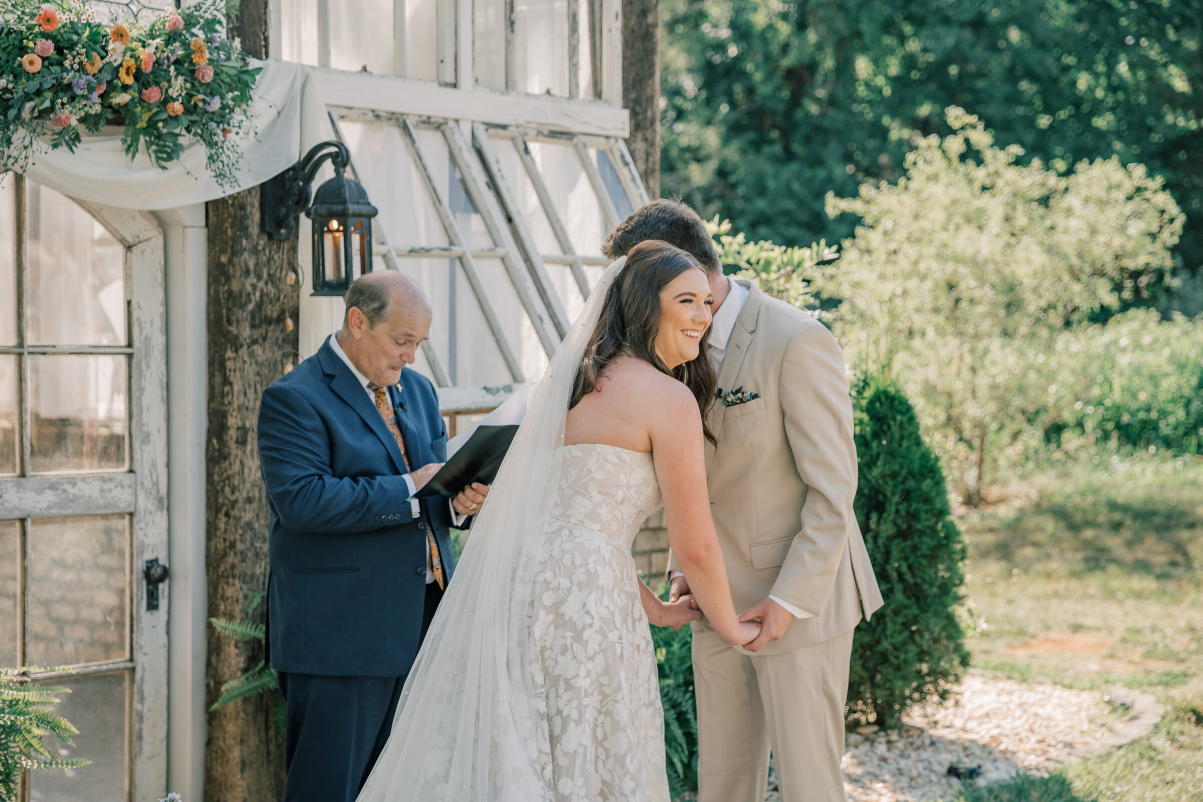 Three Oaks Manor Wedding in Madison Heights, VA | Virginia Wedding Photographer | bride and groom laugh during wedding ceremony