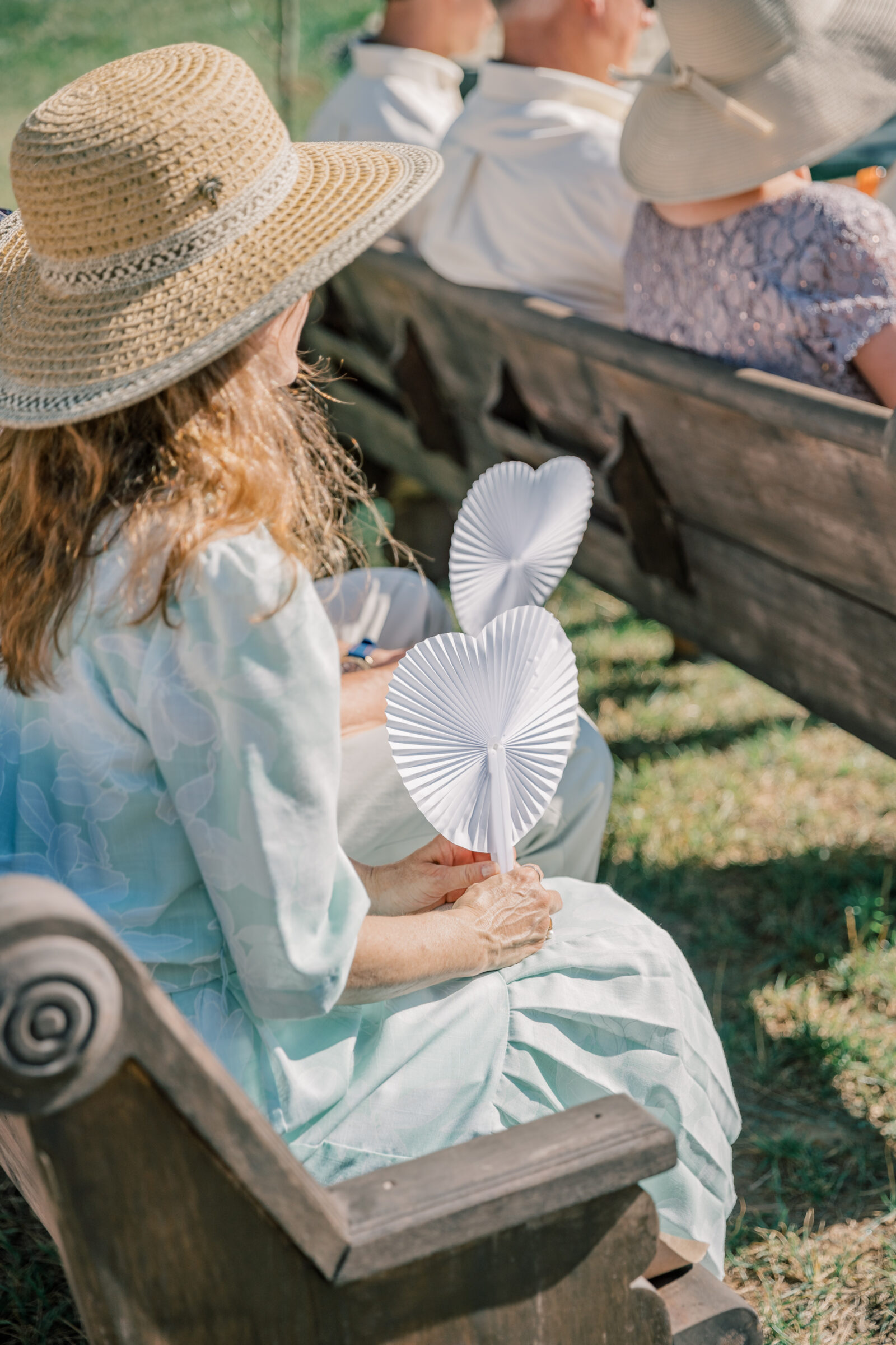 Three Oaks Manor Wedding in Madison Heights, VA | Virginia Wedding Photographer | wedding ceremony guest with paper fan