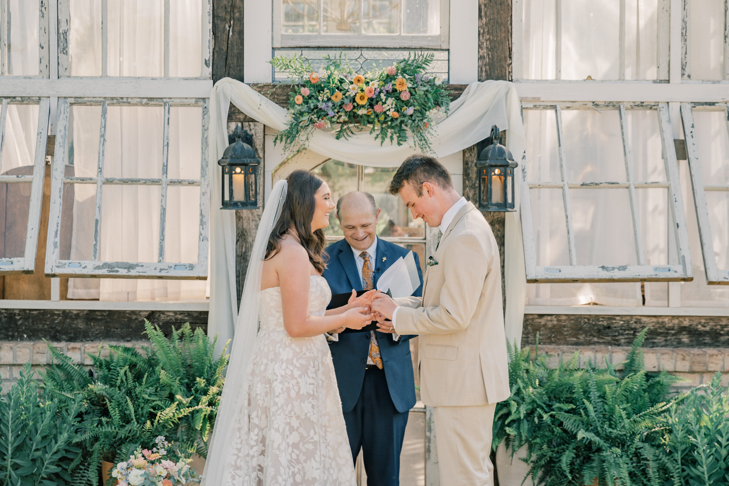 Three Oaks Manor Wedding in Madison Heights, VA | Virginia Wedding Photographer | bride and groom place wedding rings on each others fingers