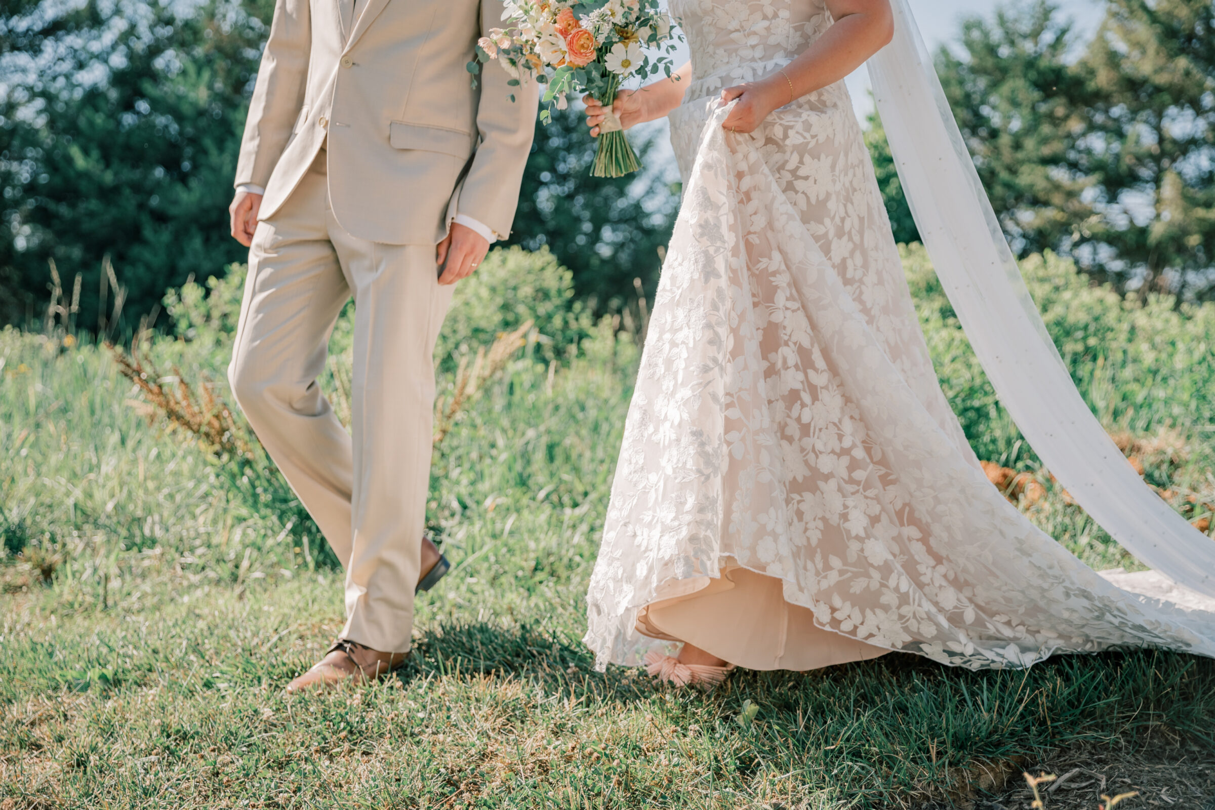 Three Oaks Manor Wedding in Madison Heights, VA | Virginia Wedding Photographer | closeup image of bride and groom as they walk away from their ceremony site