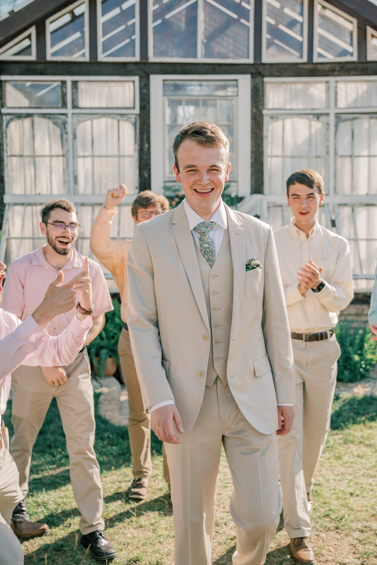 Three Oaks Manor Wedding in Madison Heights, VA | Virginia Wedding Photographer | groomsmen hype up the groom