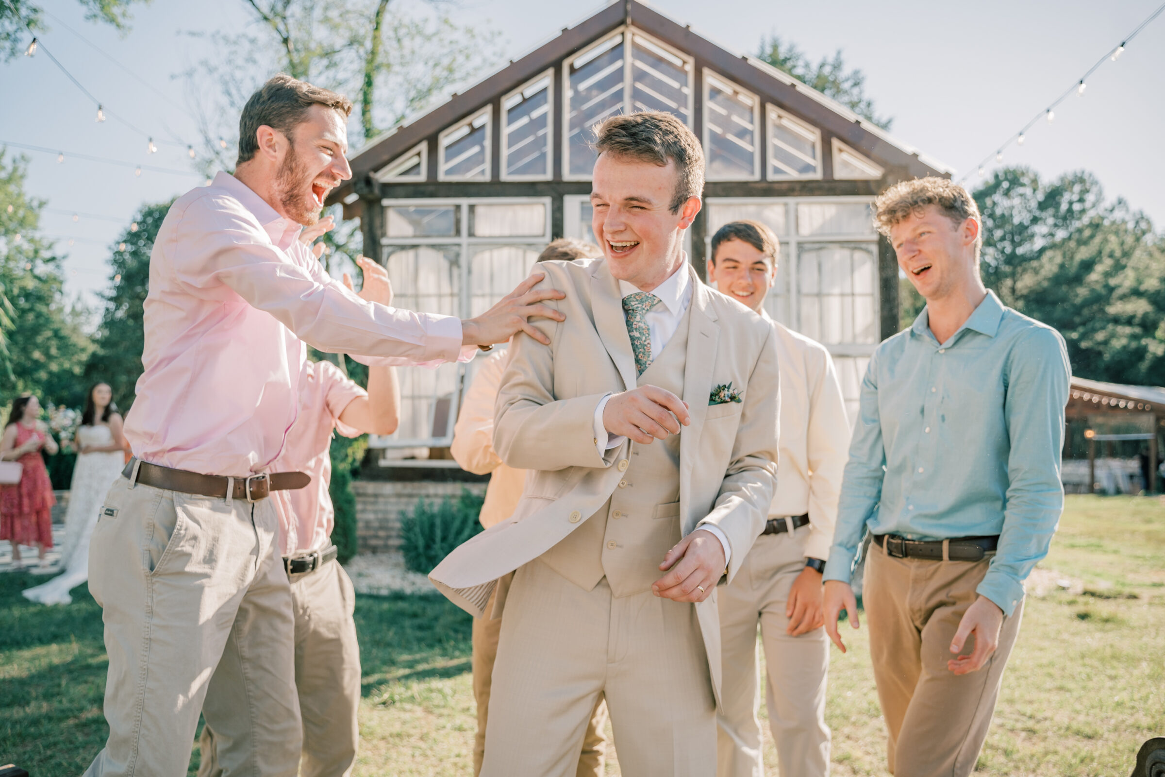 Three Oaks Manor Wedding in Madison Heights, VA | Virginia Wedding Photographer | groomsmen help celebrate the groom