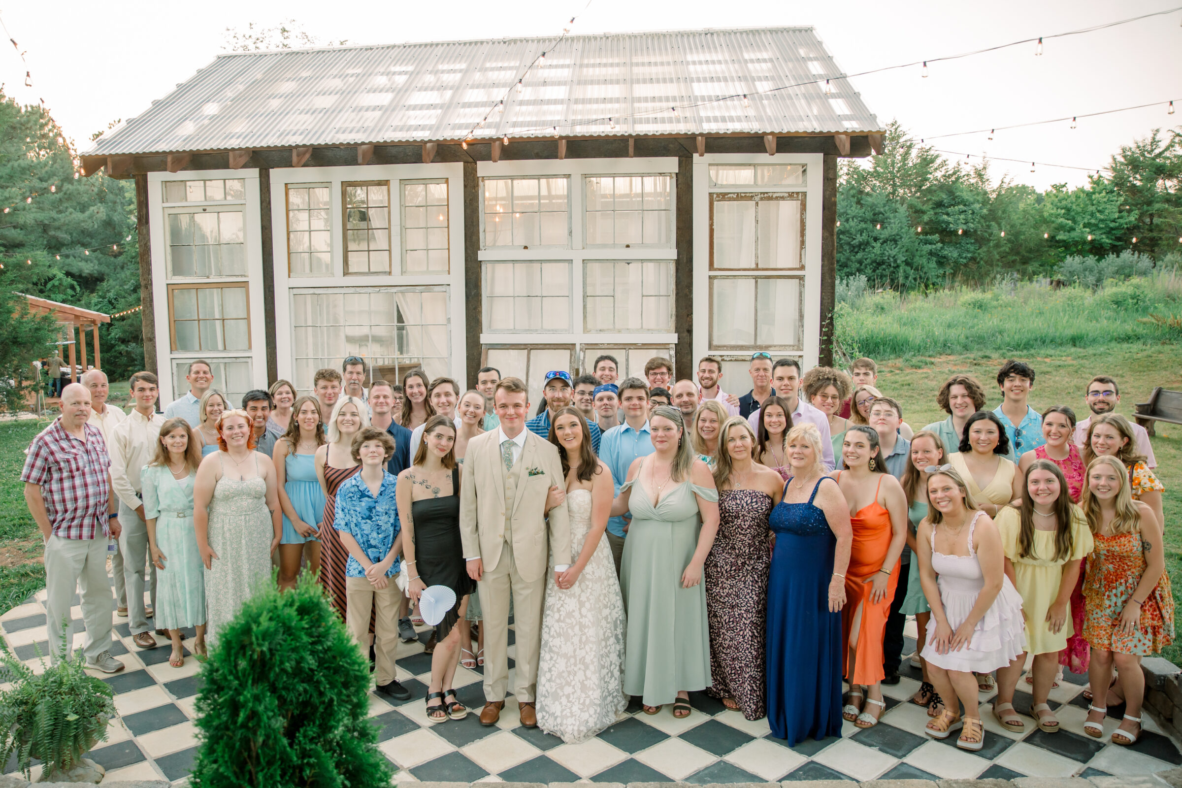 Three Oaks Manor Wedding in Madison Heights, VA | Virginia Wedding Photographer | group photo of the bride, groom, and all of their wedding guests