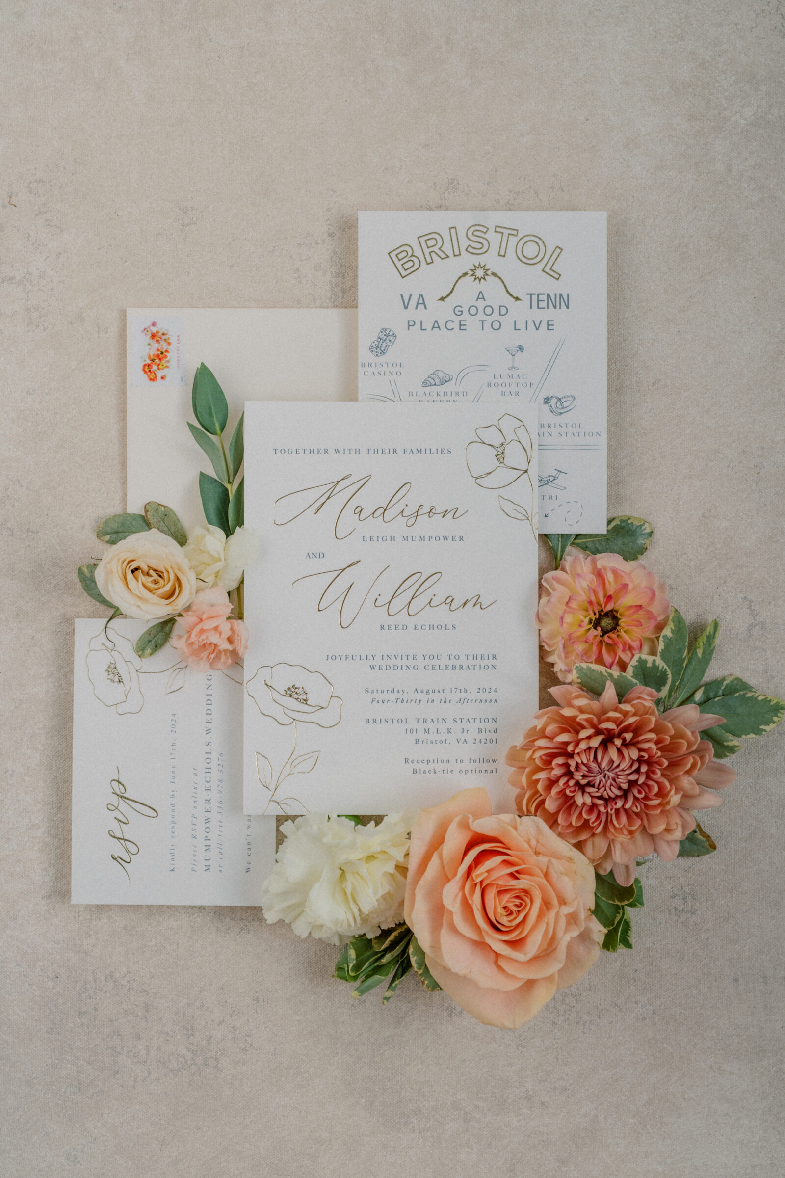 Bristol Train Station Wedding | invitation suite with flowers