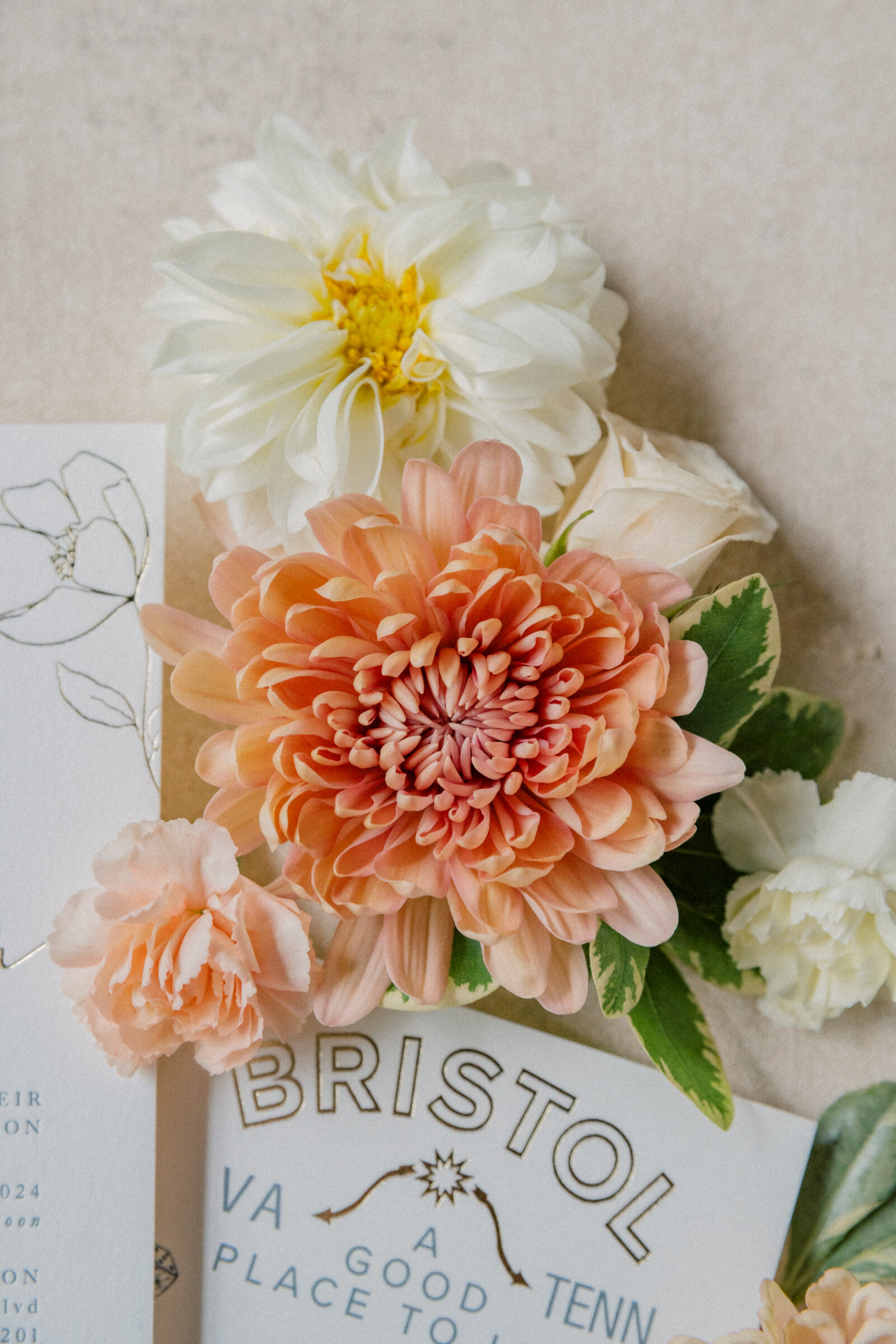 Bristol VA Wedding Photographer | flowers around a wedding invitation