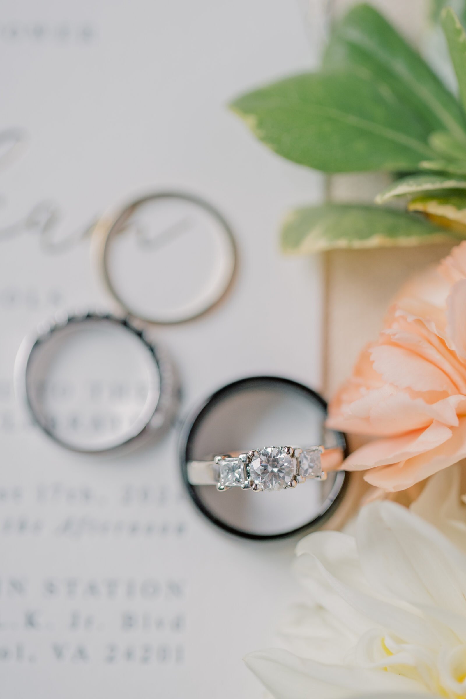 Bristol VA Wedding Photographer | rings on a wedding invitation