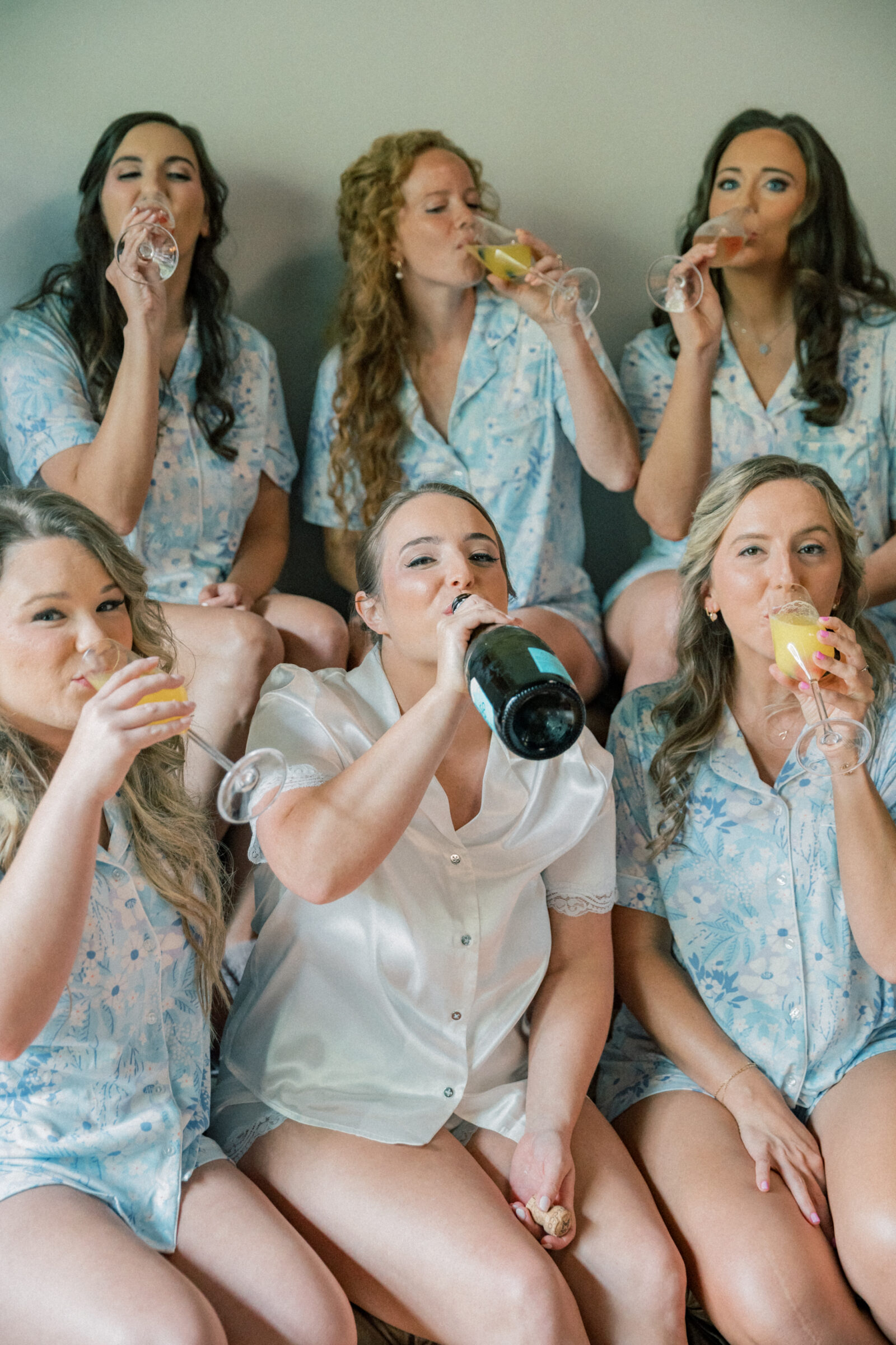 Southwest VA Wedding Photographer | bride and bridesmaids drink prosecco and mimosas