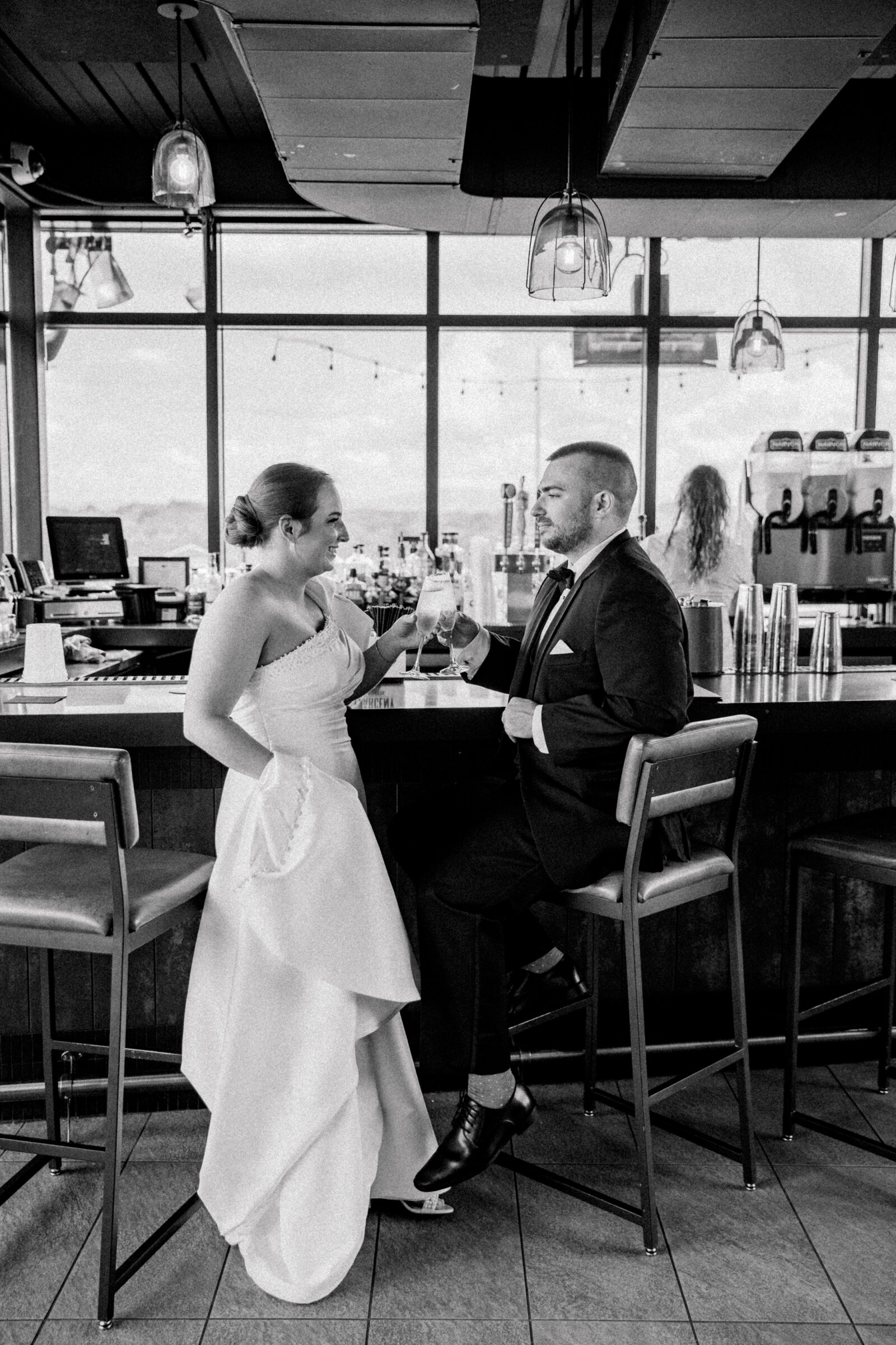 Bristol Hotel Wedding | bride and groom in the Lumac Bar of the Bristol Hotel