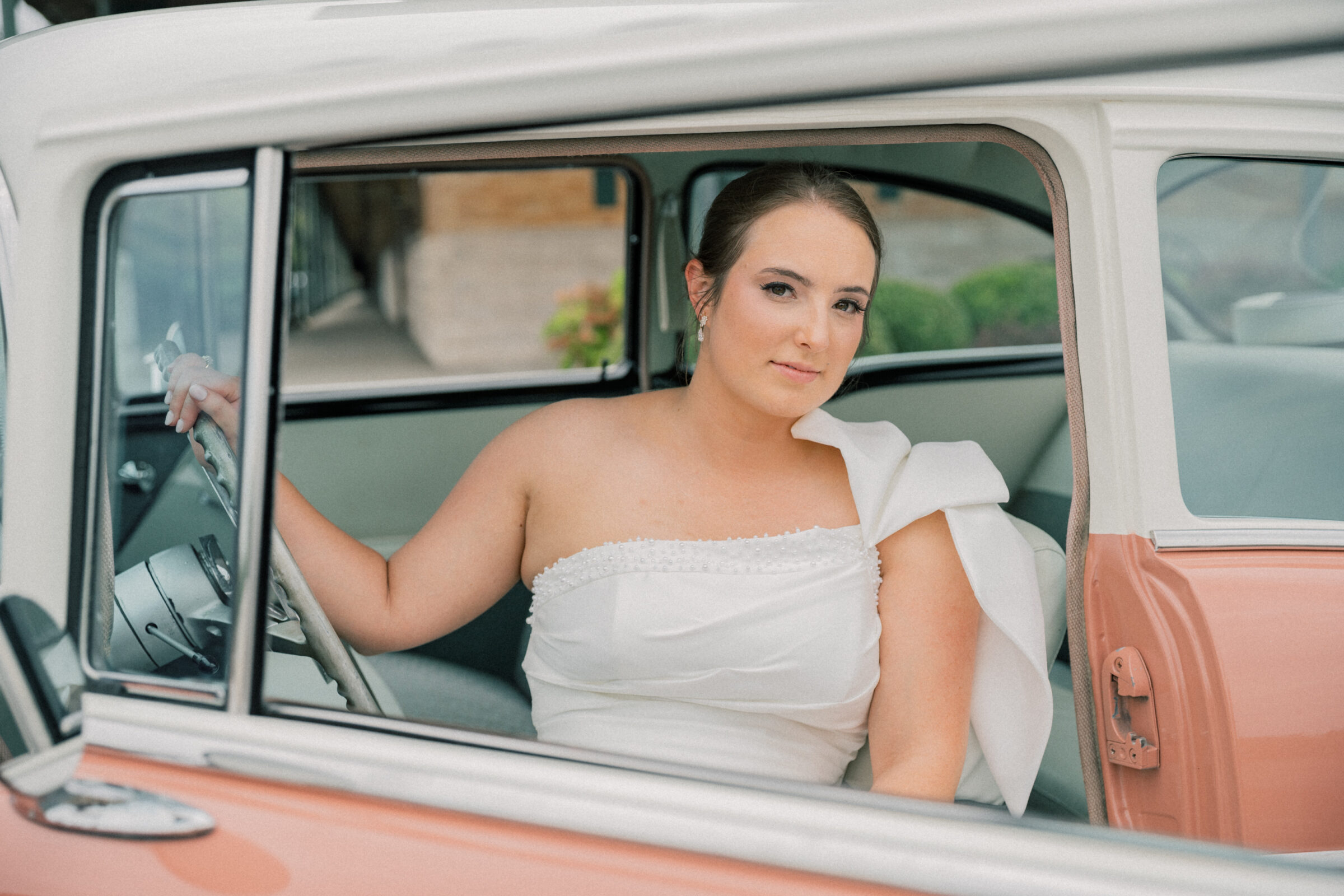 Bristol Train Station Wedding | bride in vintage car