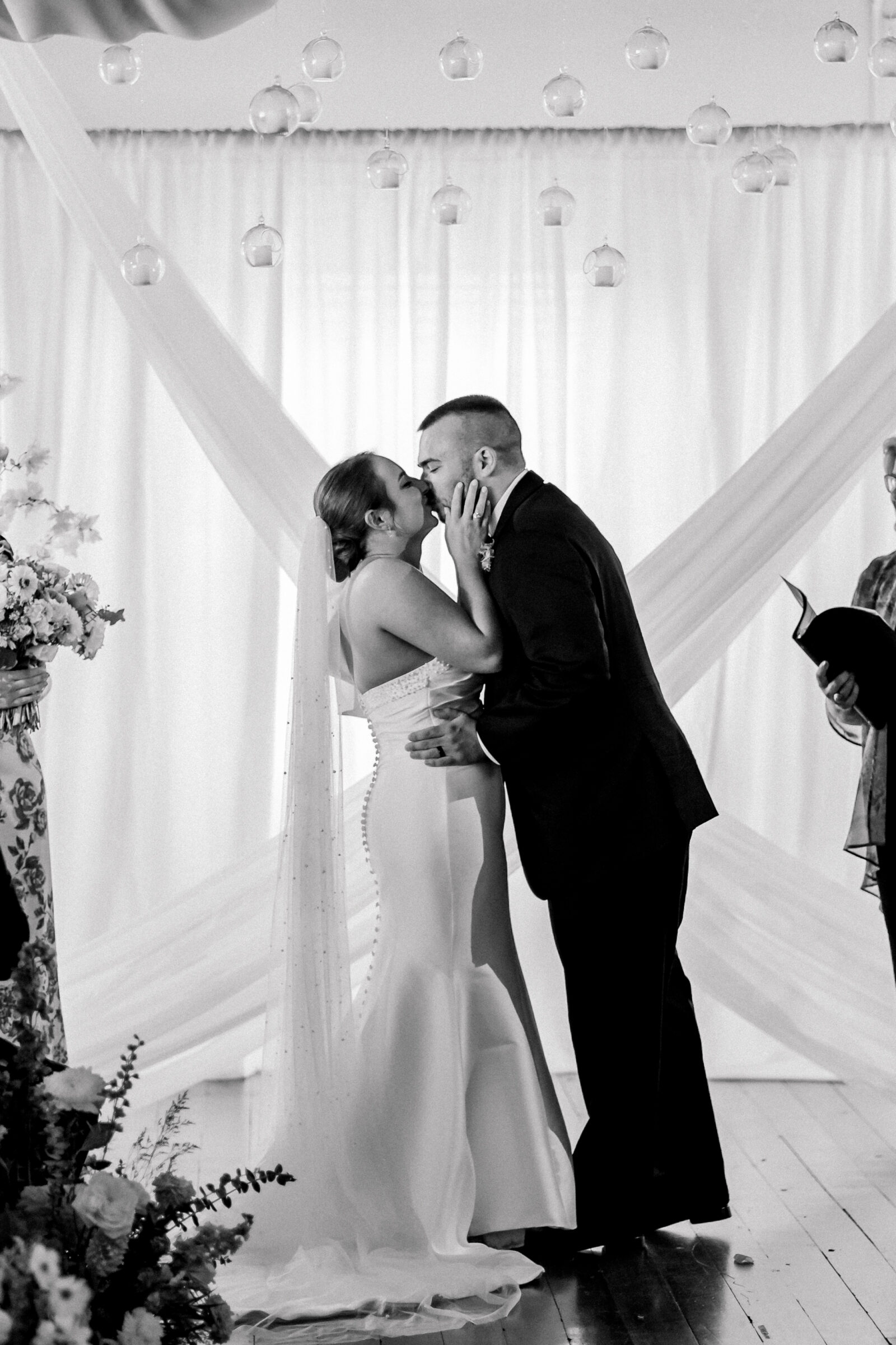 Bristol Train Station Wedding | bride and groom share first kiss