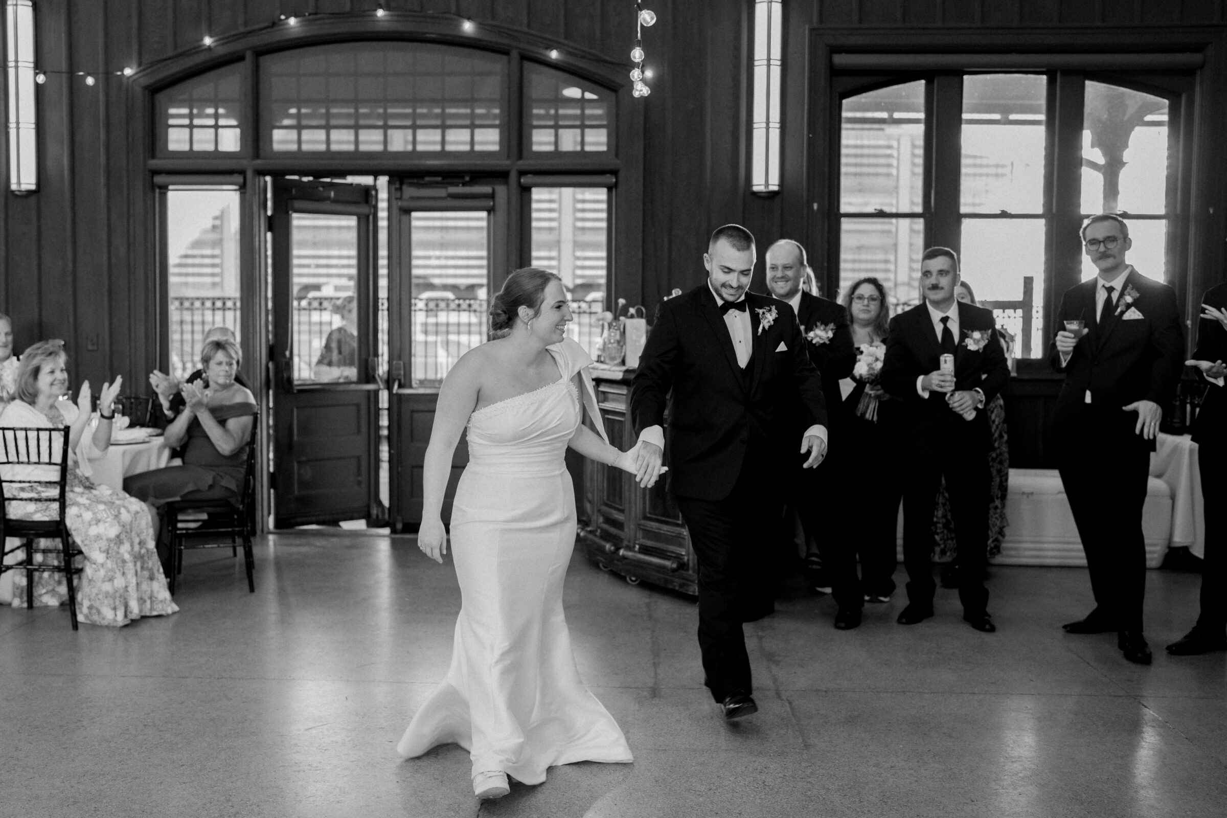 Bristol Train Station Wedding | bride and groom enter reception