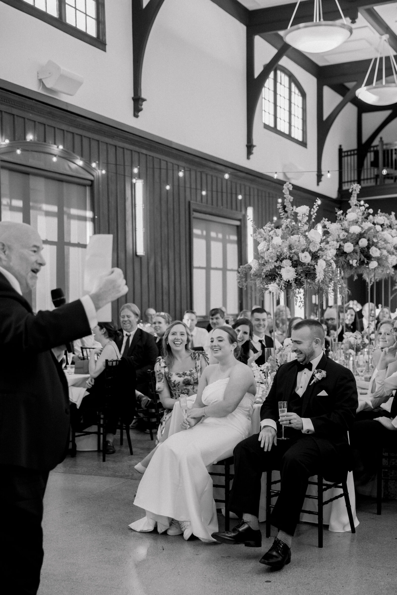 Bristol Train Station Wedding | father of bride makes a toast at wedding reception