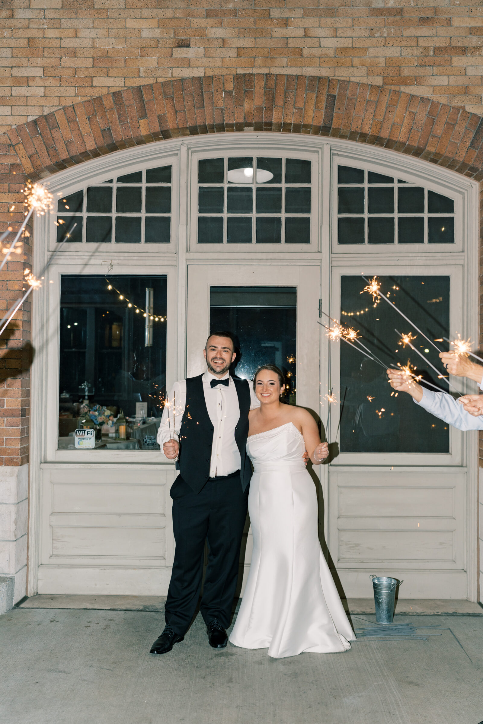 Bristol Train Station Wedding | bride and groom ready for sparkler exit