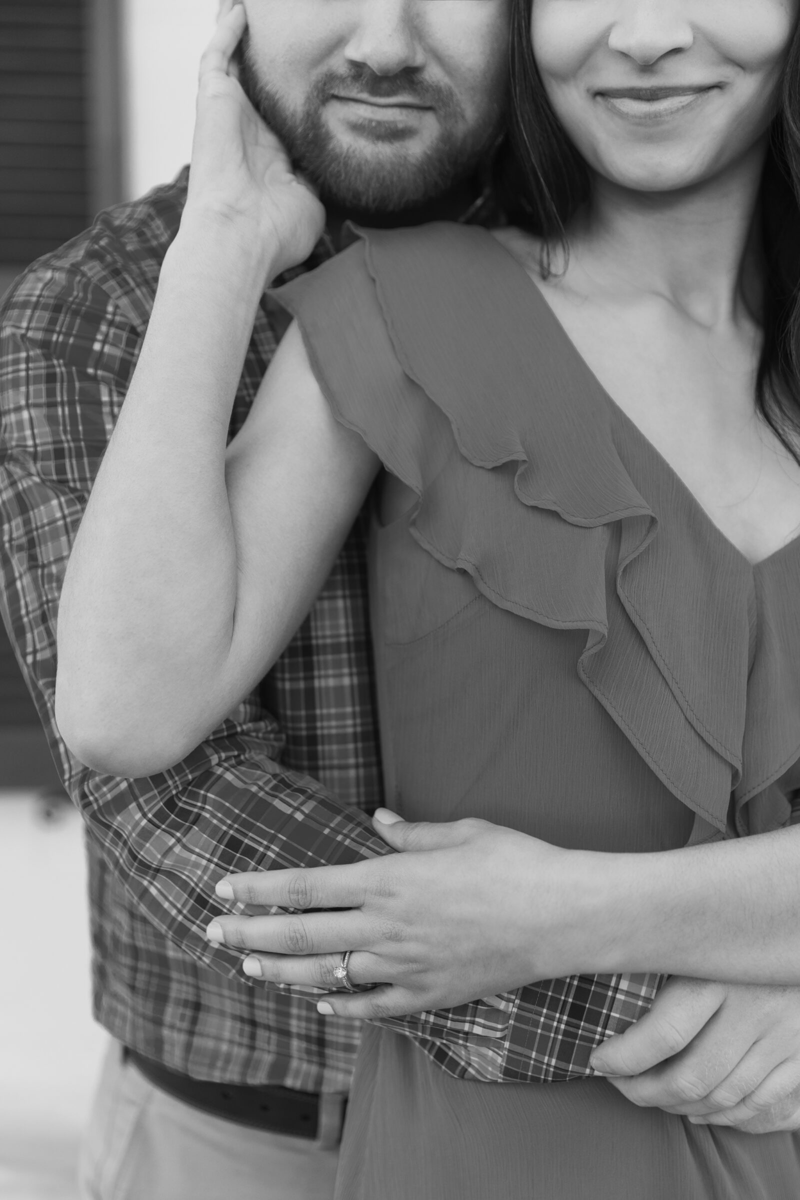 Engagement Session at Great Falls Park in Maryland | black and white closeup editorial image