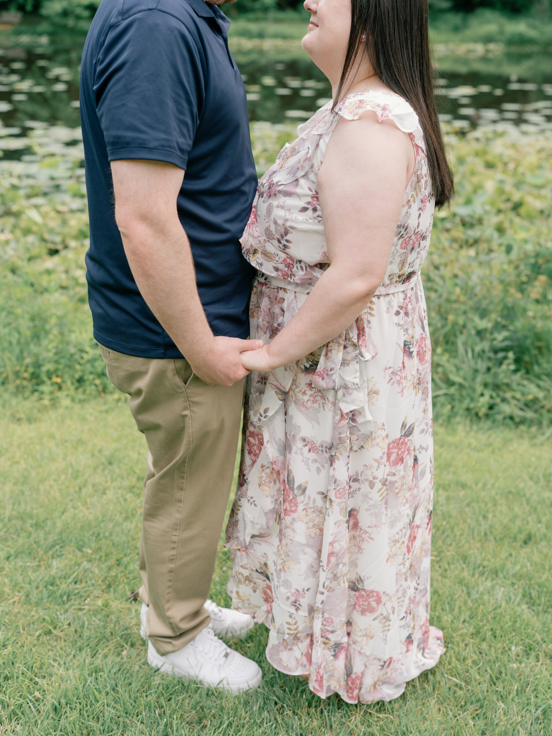 Meadowlark Botanical Gardens Engagement Session | closeup of couple holding hands at Meadowlark Botanical Gardens in Northern VA