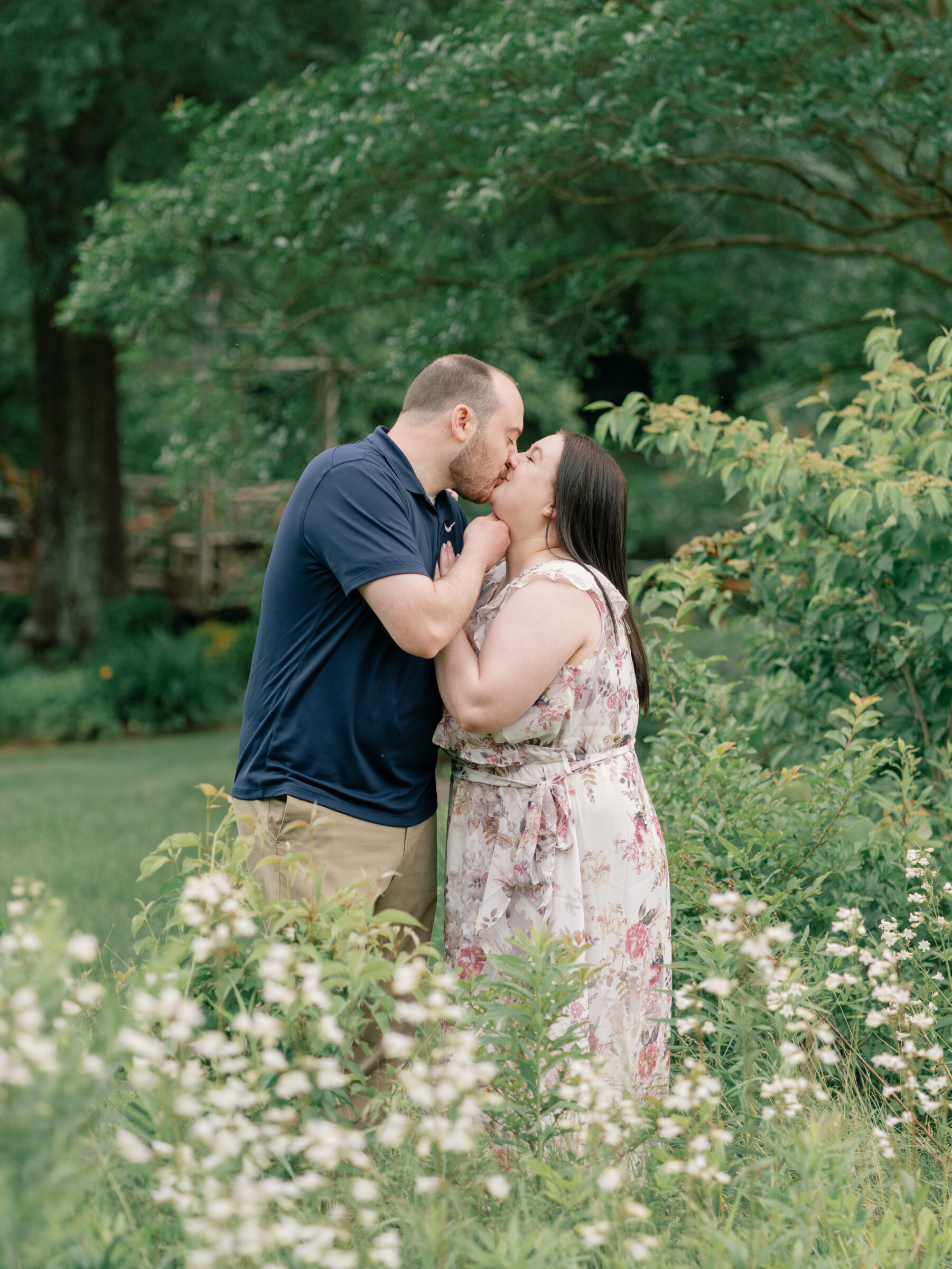 Meadowlark Botanical Gardens Engagement Session | couple share a kiss at Meadowlark Botanical Gardens in Vienna, VA