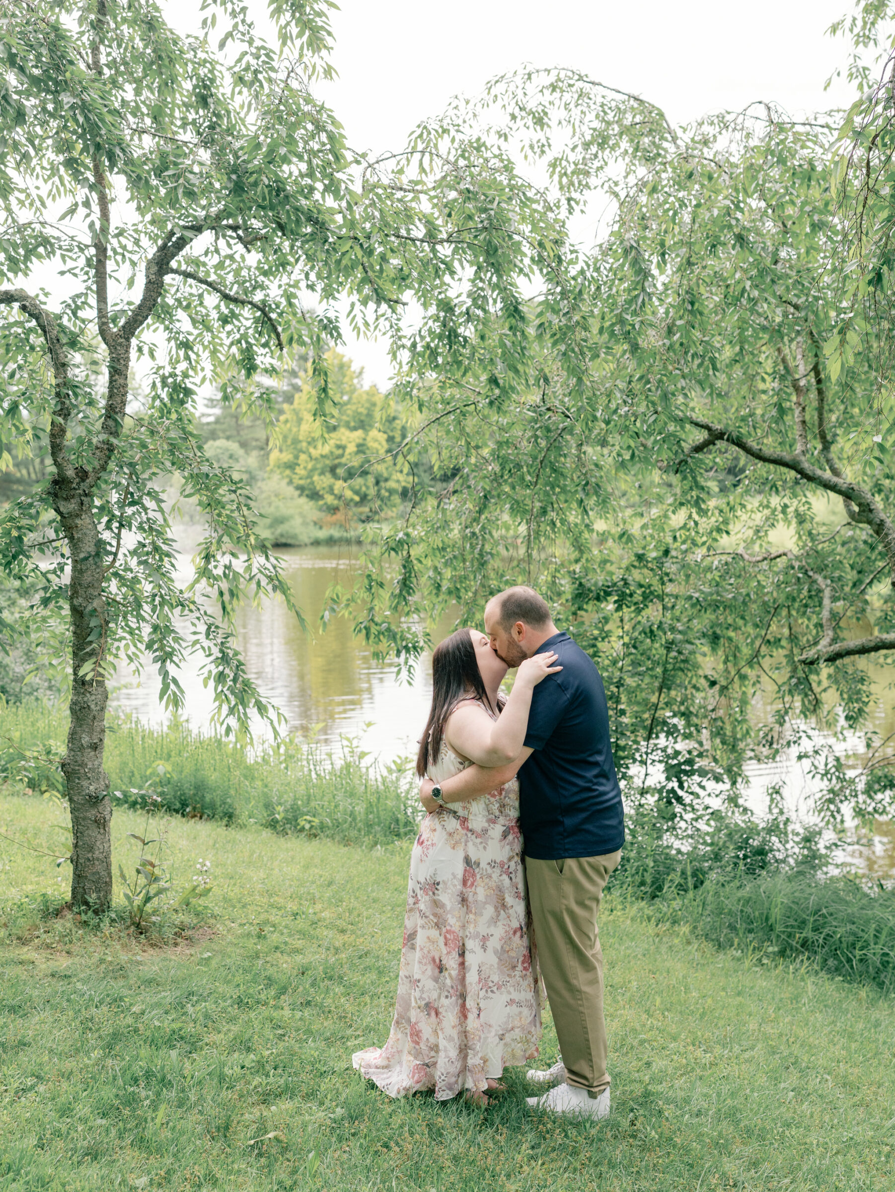 Meadowlark Botanical Gardens Engagement Photos | couple shares at kiss at Northern VA botanical garden