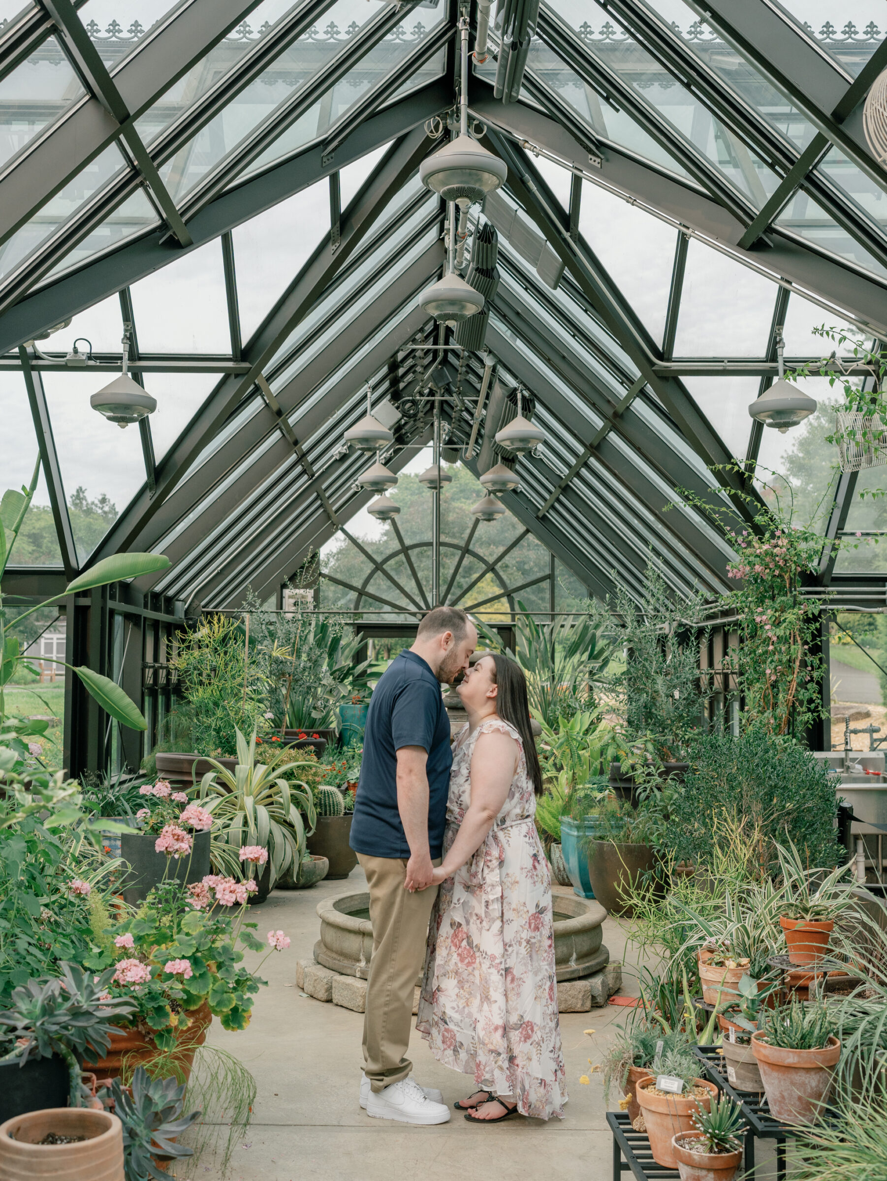 Meadowlark Botanical Gardens Engagement Session | couple in the Meadowlark Botanical Gardens greenhouse in Vienna, VA