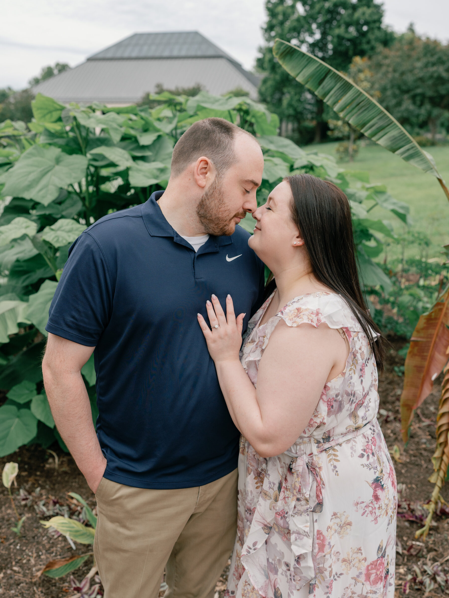 Meadowlark Botanical Gardens Engagement Phots | couple rest nose to nose