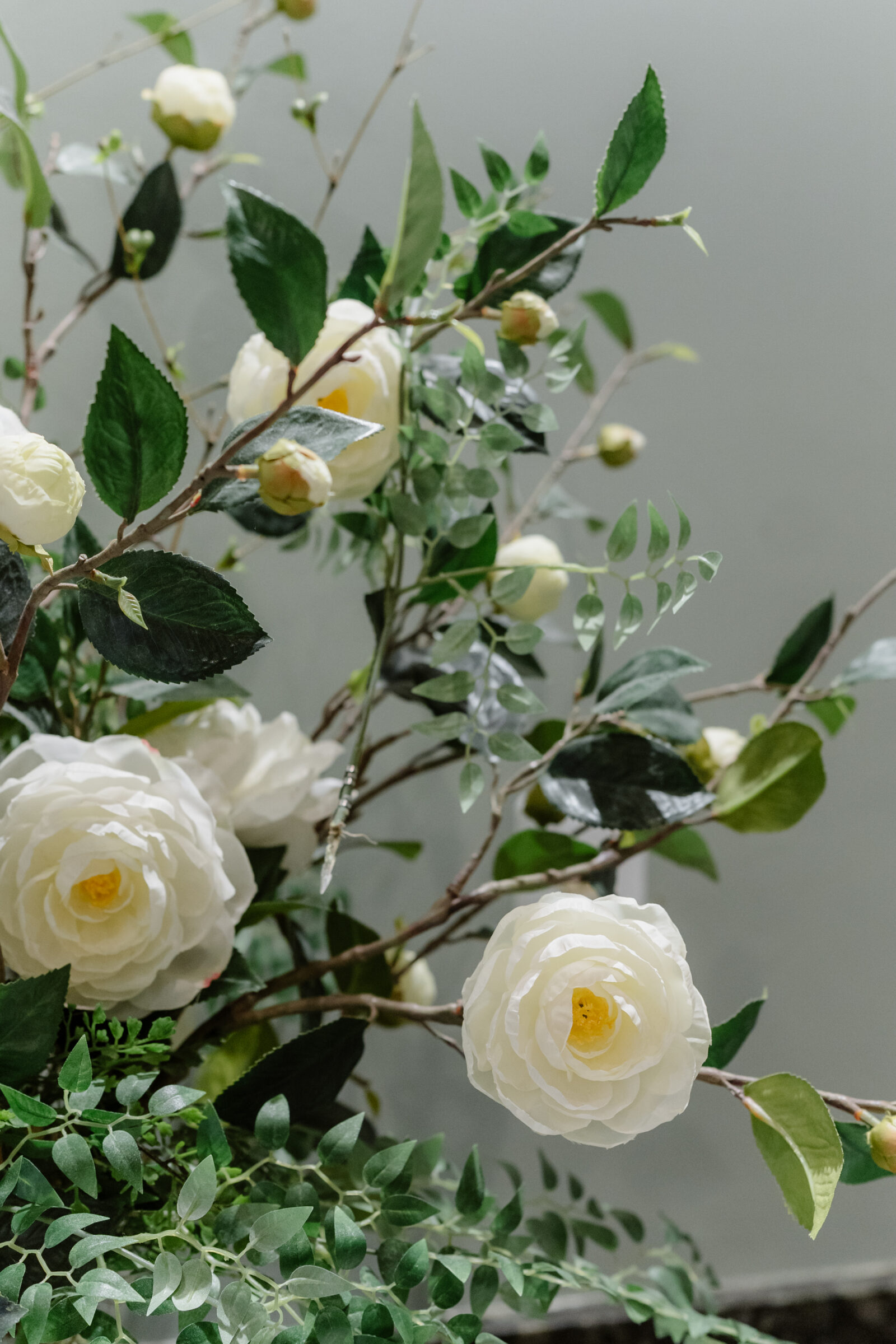 White floral arrangement with greenery styled for a  wedding in Haymarket VA